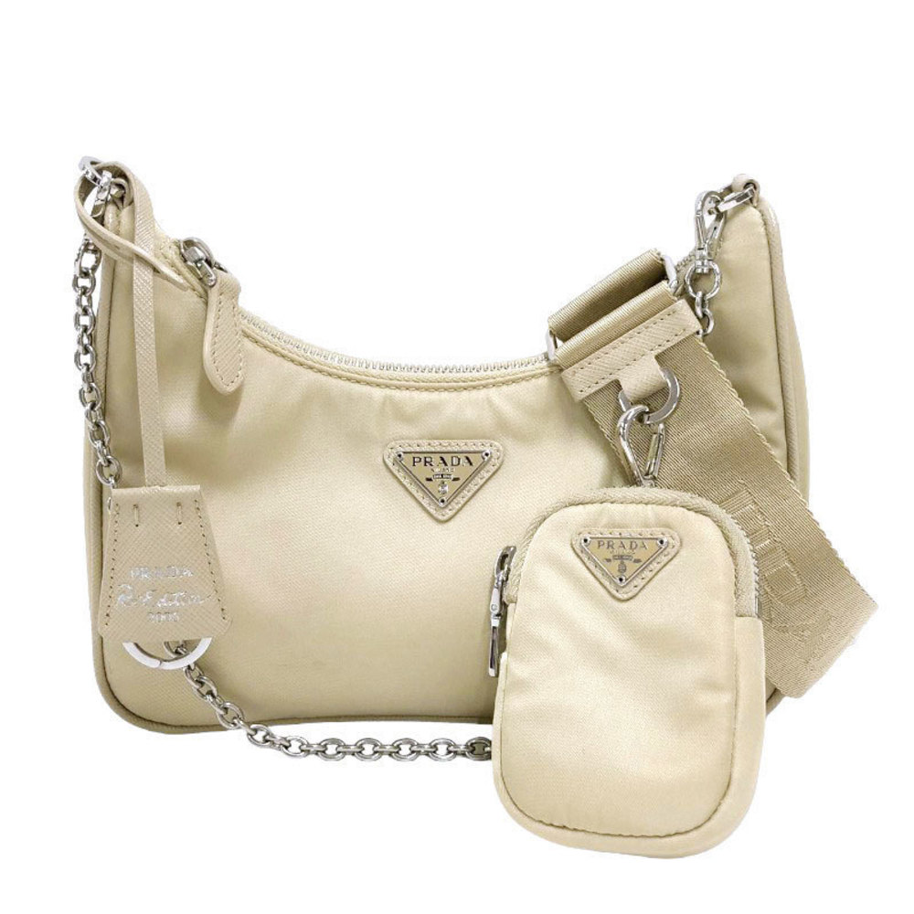 Prada Nylon Handbag Shoulder Bag Beige